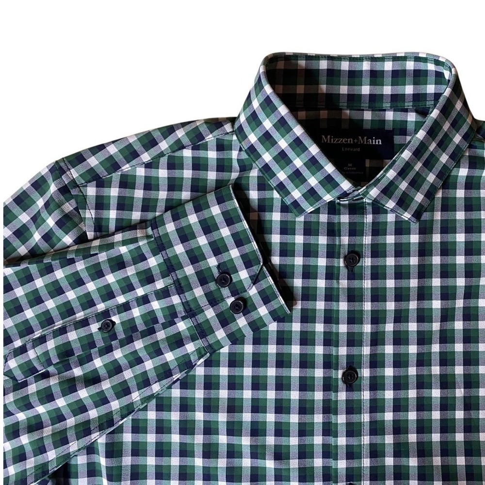 Mizzen+Main Leeward Mens Medium Classic Green Gingham Dress Shirt Stretch